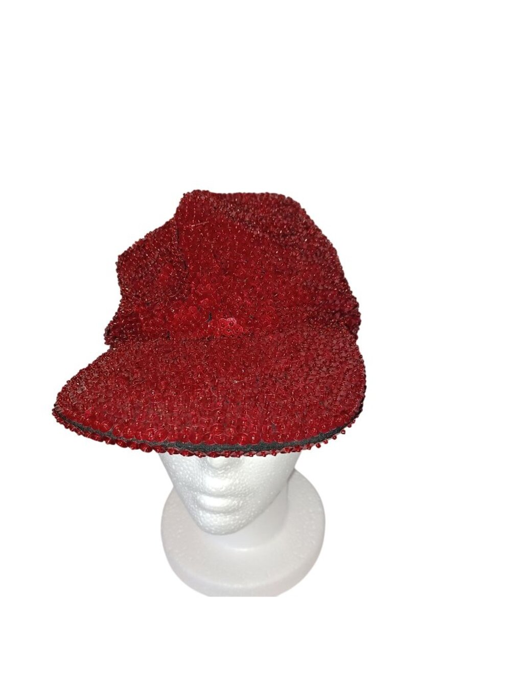 Newsboy Cabbie Cap Red Vintage Sassy Sequined Beaded Glam Adjustable Casual Hat